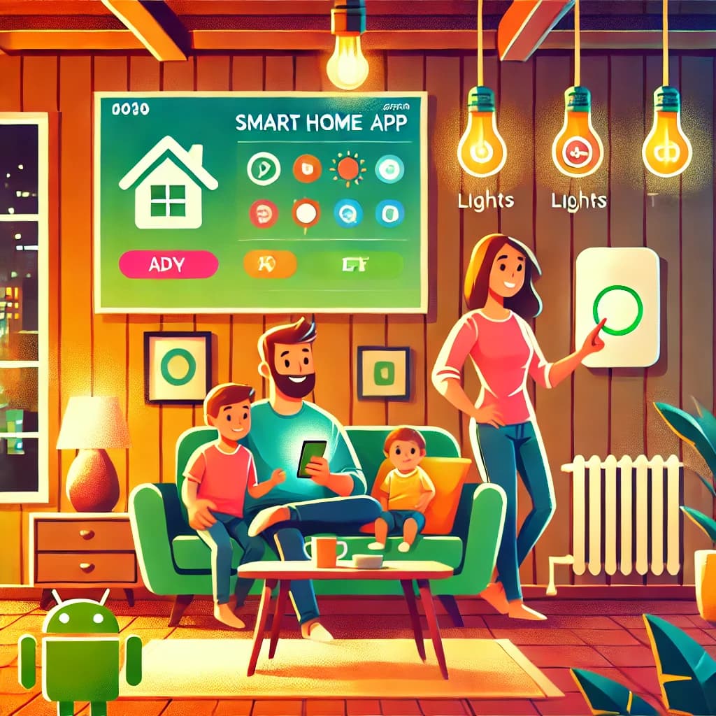 A family enjoying smart home devices controlled by an vpn app.